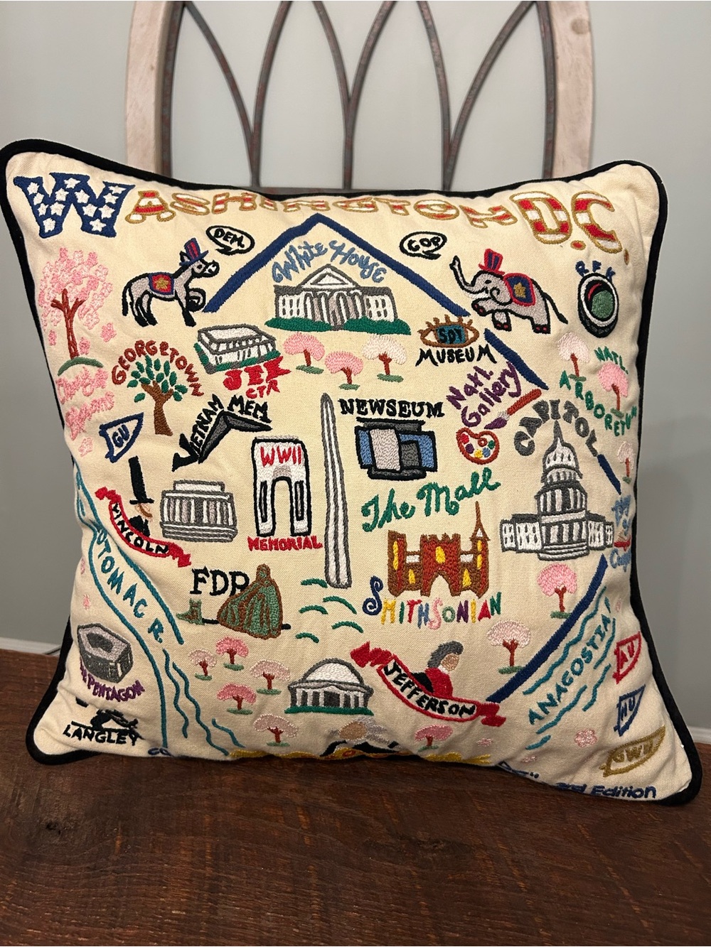 Cat Studio Hand Embroidered Washington D.C. Pillow